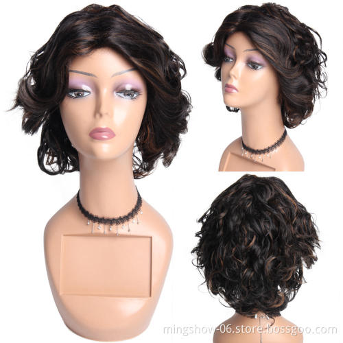 Remy Brazilian Short Pixie Human Hair Wigs For Women Bouncy Curly Glueless Black Color wig